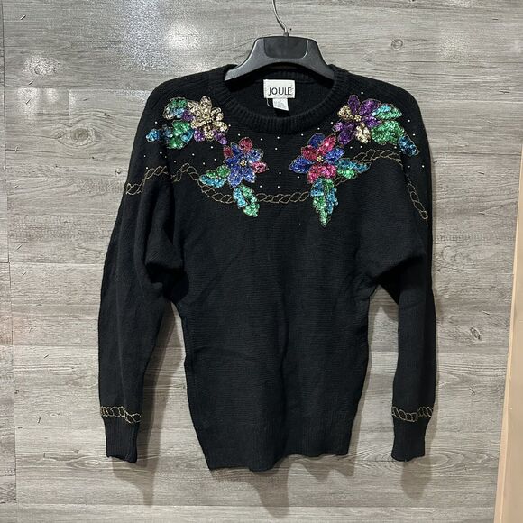 Vintage Sequin Sweater 80s Statement Pullover Silk Angora Wool Cocktail Small - Picture 1 of 6